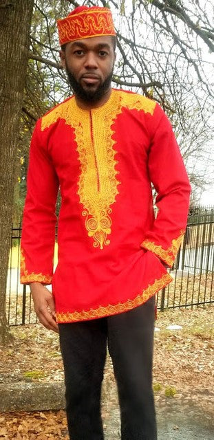Arabic Brand African Dashiki Red Mens Large Shirt Womens Dress Egyptian  Pharoah