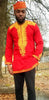 Men's Red African Dashiki Shirt with Gold Embroidery-DP4004