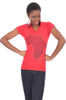 Ladies Red Mud Cloth Print Map of Africa V-neck T-shirt-DP3308