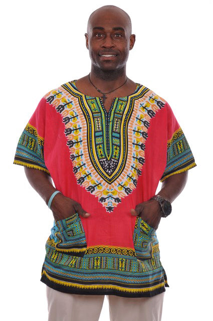 Red Traditional African Print Dashiki Shirt DP3975M