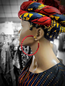 Red and Golden Yellow African Print Hoop Earrings-DPPB2687JL