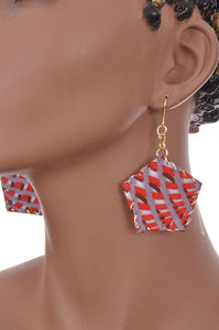 Red and Grey African Print Earrings-DPJ3011