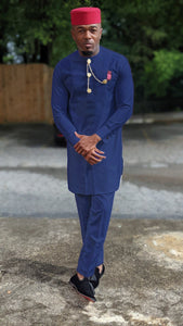 Jire Royal Blue Bamu African Senator Dashiki Suit-DPBMU400