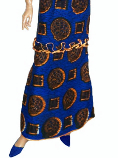 Royal Blue and Orange African Wax Print Skirt for Women