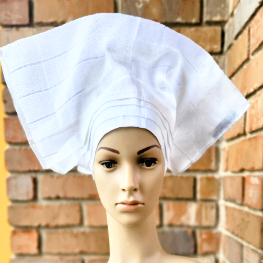 Dupsie's Girls' White Pre-tied layered Aso Oke Pre-tied head dress