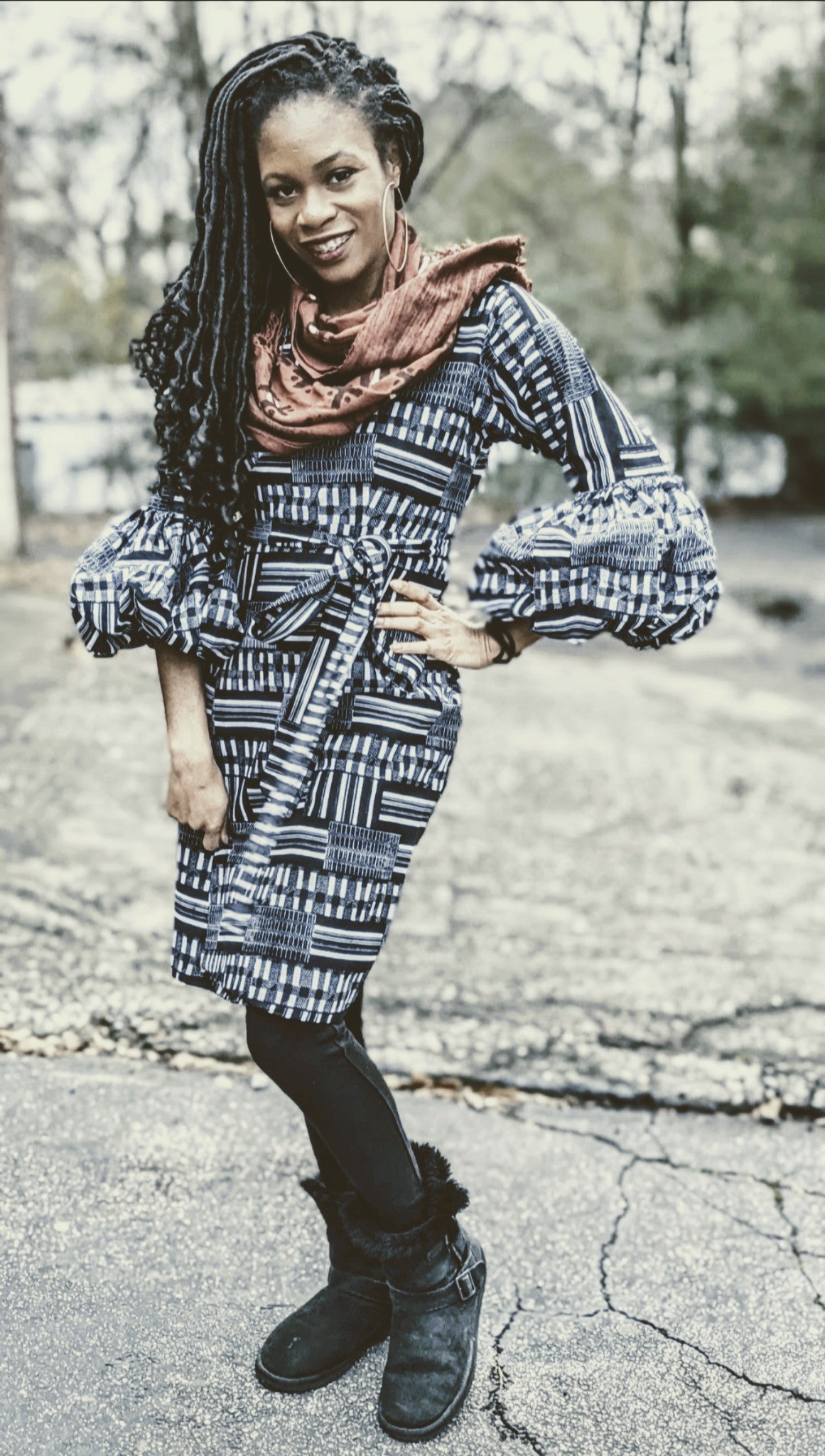 Emma Black White Kente African Print Wrap Dress-DPB0795PT