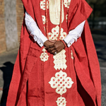Awoniyi Red Beige Aso Oke Grandboubou Agbada Robe - DPAW911