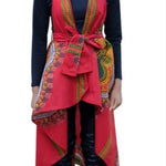 Esemole Red Dashiki African Print Fashion Shawl Wrap Vest with Armholes - DPPS3975