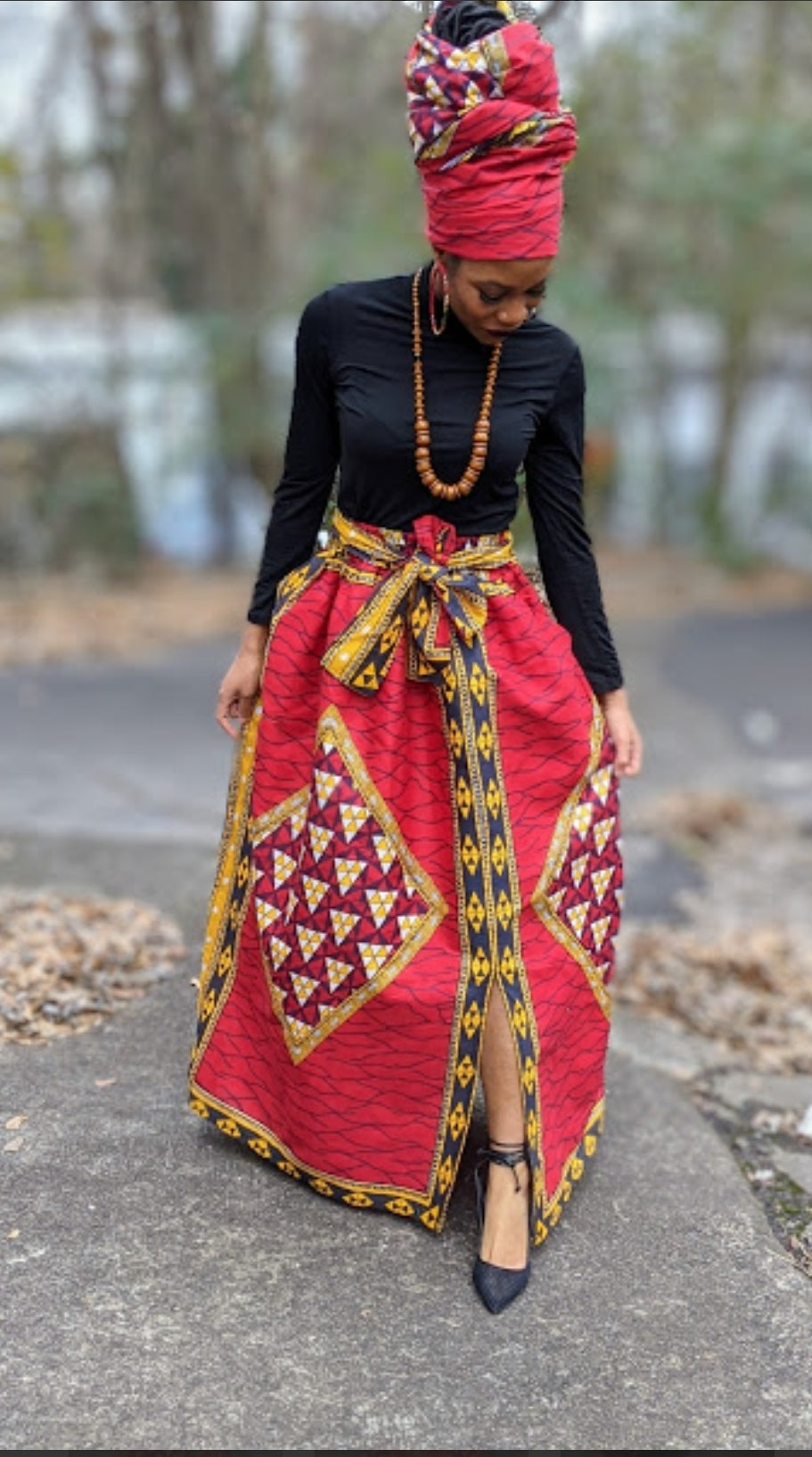 Dupsie's Red Diamond Deola African Print Maxi Skirt-DP2687SKDF