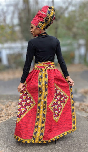 Dupsie's Red Diamond Deola African Print Maxi Skirt-DP2687SKDF