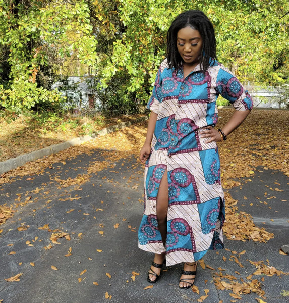 Gracie African print Ankara button down Midi Shirt Dress - DP5004D1 - Medium(12) Gracie African print Ankara button down Midi Shirt Dress - DP5004D1 - Medium(12)