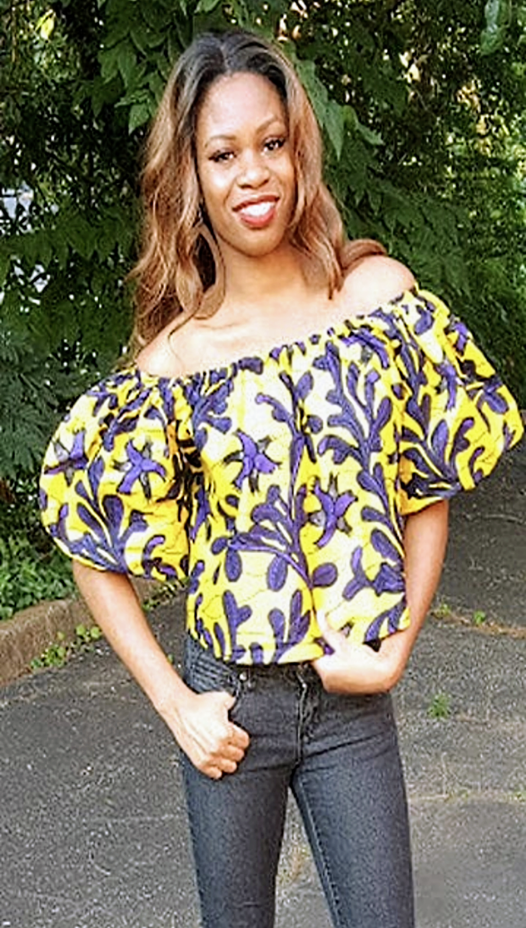 Yellow and Purple African Print Top-DP3766DHT