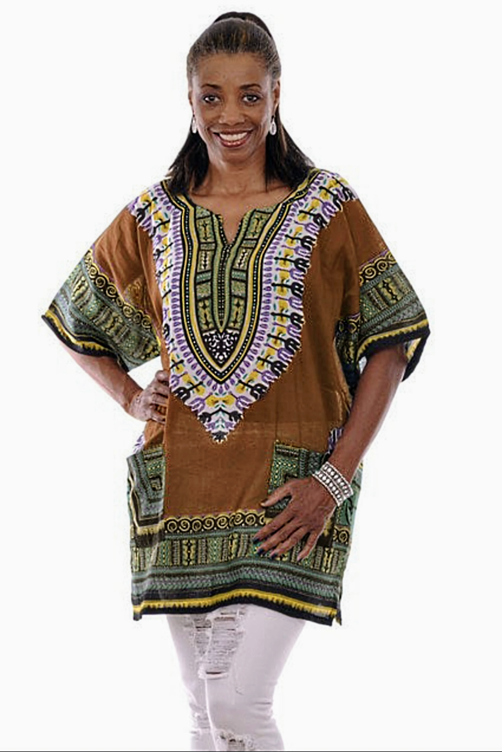 Bronze Brown Traditional African Print Dashiki Shirt DP3757W