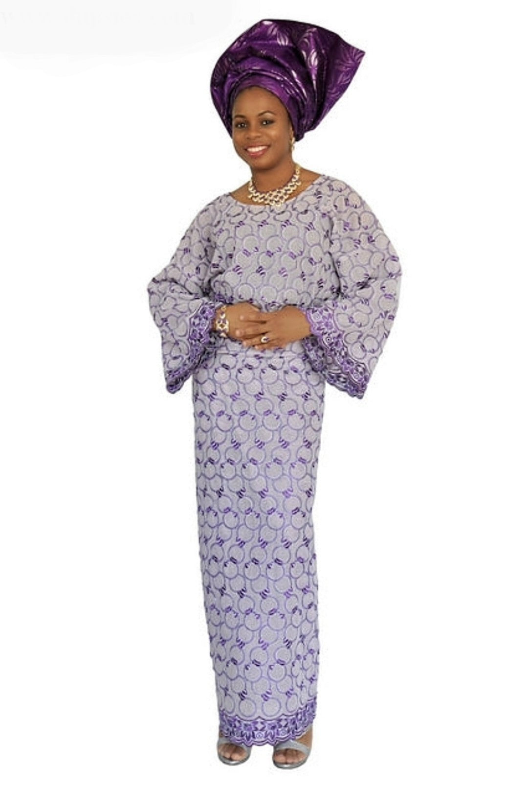 African Lace Top and Wrapper in Purple - DP2943