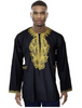 Black Cotton Long Sleeve Dashiki Shirt with Gold Embroidery
