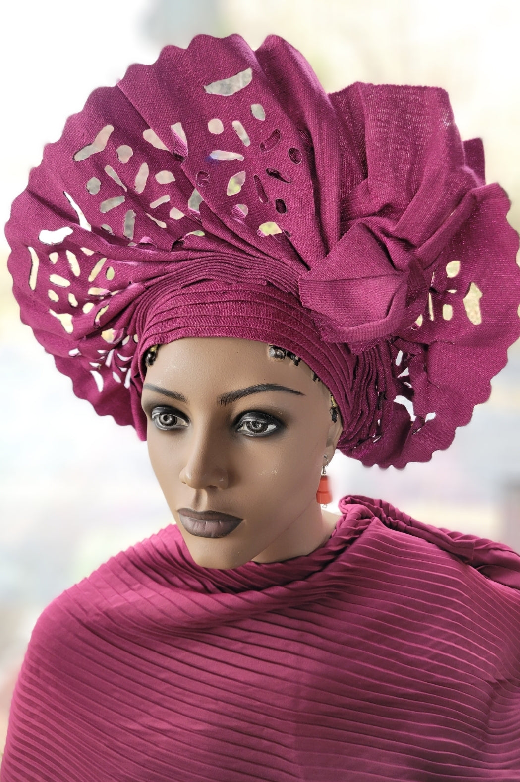 Fuchsia Pink African Nigerian Aso Oke Head wrap Autogele