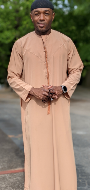 Brown Asher Men's Long Sleeve African Senegalese Long Dashiki Kaftan Thobe-DPMKBC56