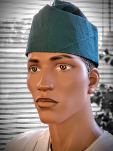 Tade Hunter Green African Aso Oke Hat-Kufi-DPH4110