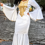 White Gold Embroidered Dupsies Panther Princess neckline African Dress