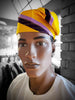 Segun Yellow and Purple Afrcain Aso Oke hat-kufi-DPH4039