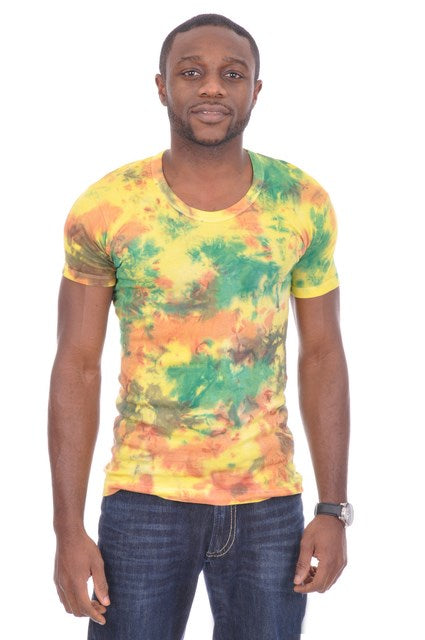 Yellow Green Rust African Tie-Dye T-Shirt-DPSO009