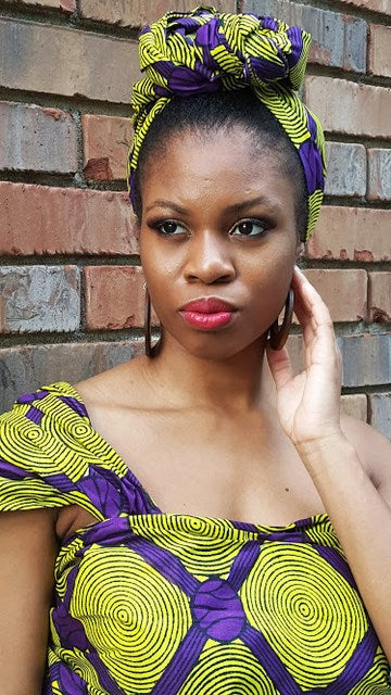 Purple and Yellow African Print Head Wrap
