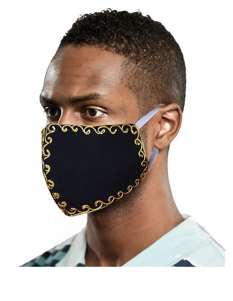 Black and Gold Cotton embroidered Face Mask