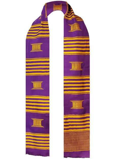 Purple and Gold Handwoven Kente Sash- Scarf-DPS252