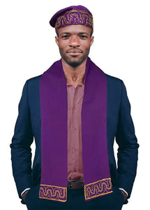 Purple and Gold Embroidered Hat and Sash-Scarf - Dupsie's 24 Inches - Size 7 5/8 (XL) Purple and Gold Embroidered Hat and Sash-Scarf - Dupsie's 24 Inches - Size 7 5/8 (XL)