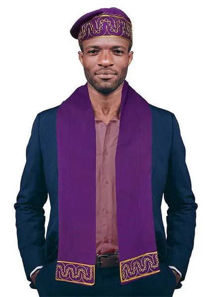 Purple and Gold Embroidered Hat and Sash-Scarf - Dupsie's