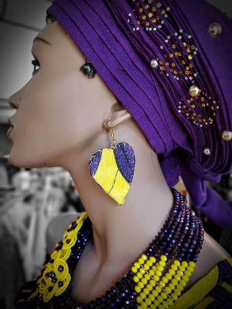 Yellow Purple African print earrings-DP3766ER5