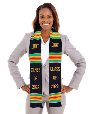 Class of 2022 Kente Cloth Stole / Sash. Graduation - Black