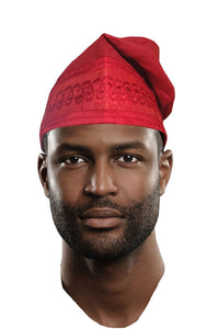 Red Embroidered African Hand woven Aso Oke Hat