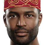 Burgundy Embroidered African Hand woven Aso Oke Hat