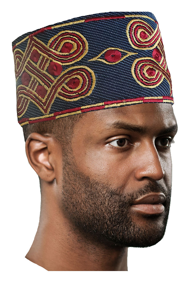 Navy-Blue-Embroidered-African-Hand-woven-Aso-Oke-Hat