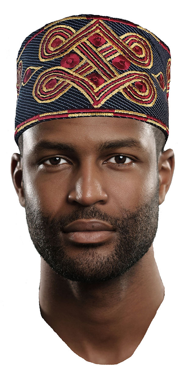 Navy-Blue-Embroidered-African-Hand-woven-Aso-Oke-Hat