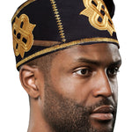 Black and Gold Embroidered African Hand woven Aso Oke Hat