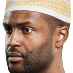 White and Gold Kofia Hat African Embroidered Kufi Cap-DPH622
