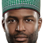 Suleimani Green and White Hausa Mallam Cap Fulani Hula Hand-Crafted African Traditional Kufi hat DPH626