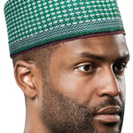 Suleimani Green and White Hausa Mallam Cap Fulani Hula Hand-Crafted African Traditional Kufi hat DPH626