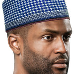 Hassan Blue and White Hausa Mallam Cap Fulani Hula Hand-Crafted African Traditional Kufi hat DPH627