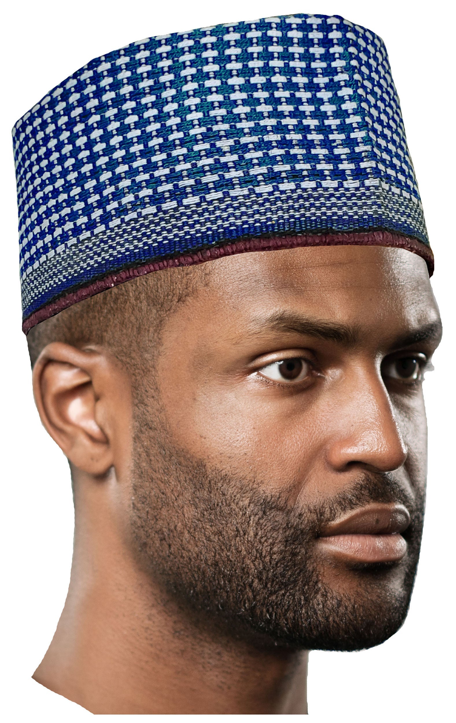 Hassan Blue and White Hausa Mallam Cap Fulani Hula Hand-Crafted African Traditional Kufi hat DPH627