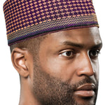 Dahfi Purple and Gold Hausa Mallam Cap Fulani Hula Hand-Crafted African Traditional Kufi hat-DPHMHPG09