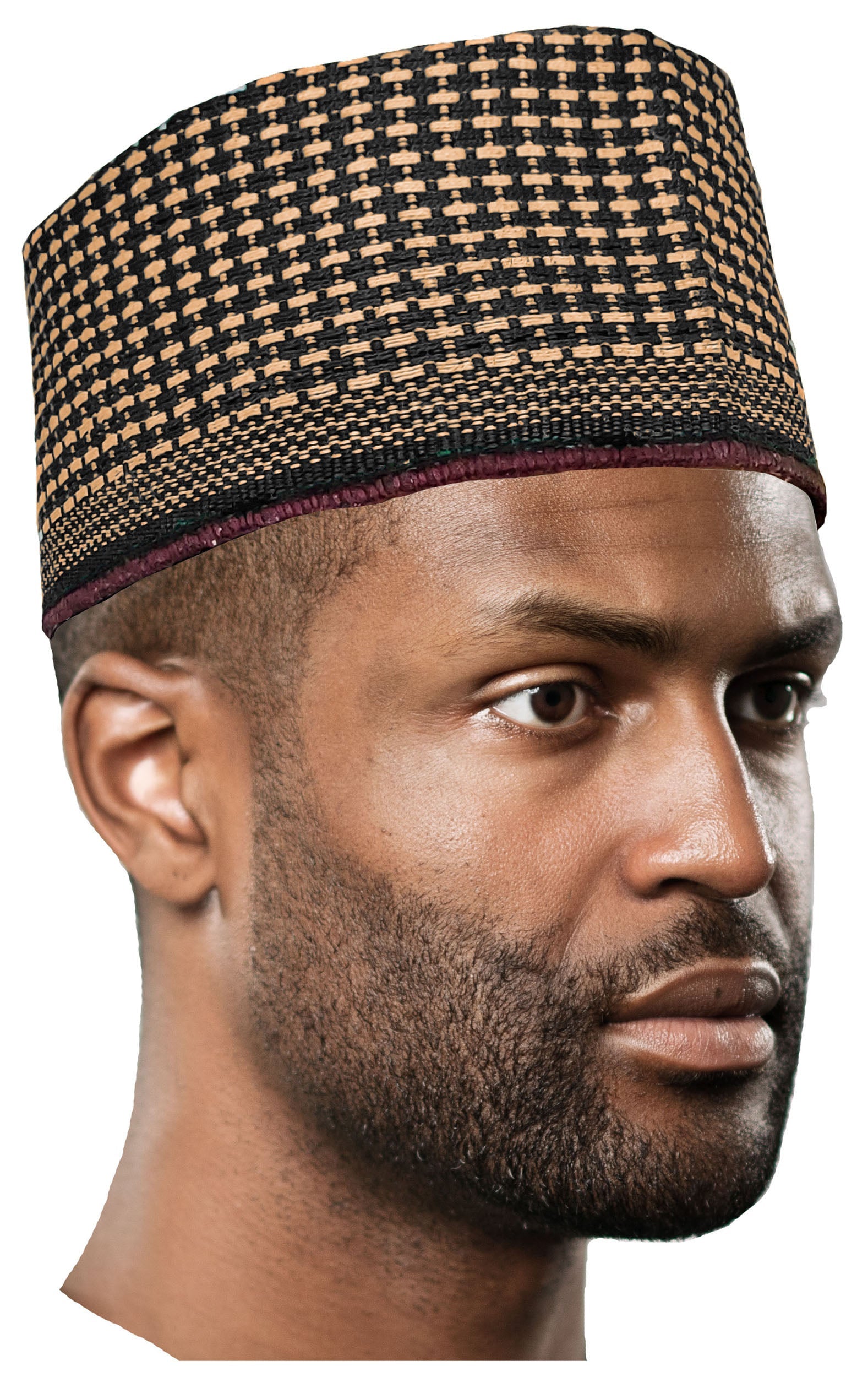 Yakubu Black and Gold Hausa Mallam Cap Fulani Hula Hand-Crafted African Traditional Kufi hat DPH630