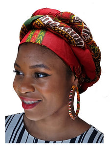 Red African Print Modu Pre-tied head wrap-DP3968PT