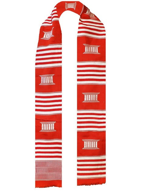 Red and White Handwoven Kente Sash- Scarf- DPS253