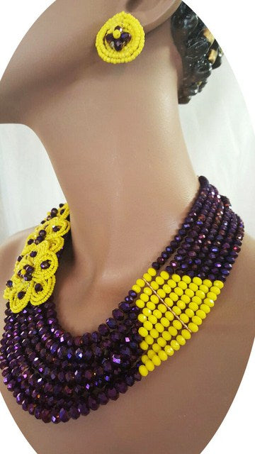 4pc African Ladies Yellow and Purple Jewelry Set DPJ419